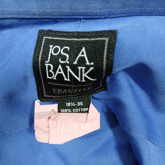 Jos‎ A Bank Traveler Dress Shirt Men's 18.5 35 Blue 100% Cotton Wrinkle Free - Picture 4 of 8